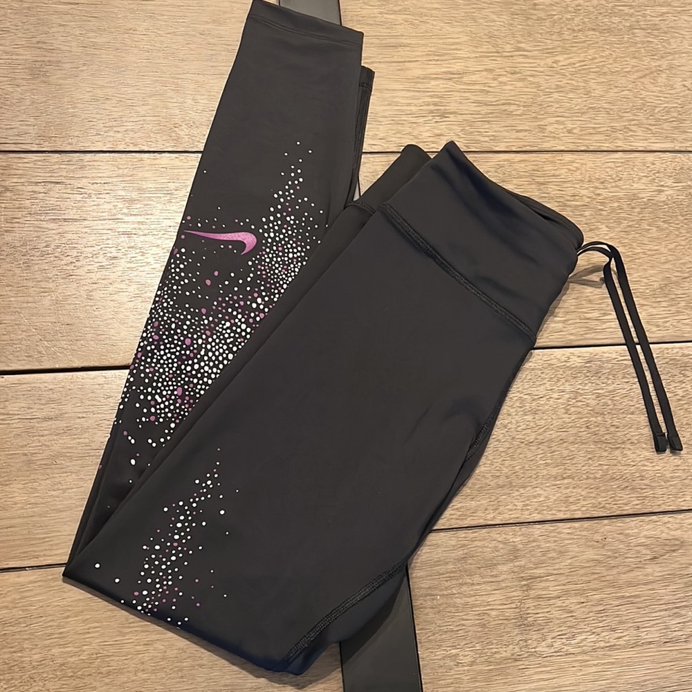 Small Black Nike Leggings with Purple and Silver Details